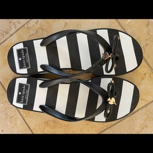 Kate Spade Platform Sandals Black White Striped Thong Flip Flop Shoes 9 M